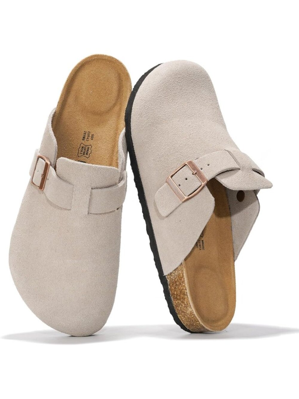 Mens Grey Suede Leather Cloud Full Grain Genuine Leather Buckle Closure Clogs